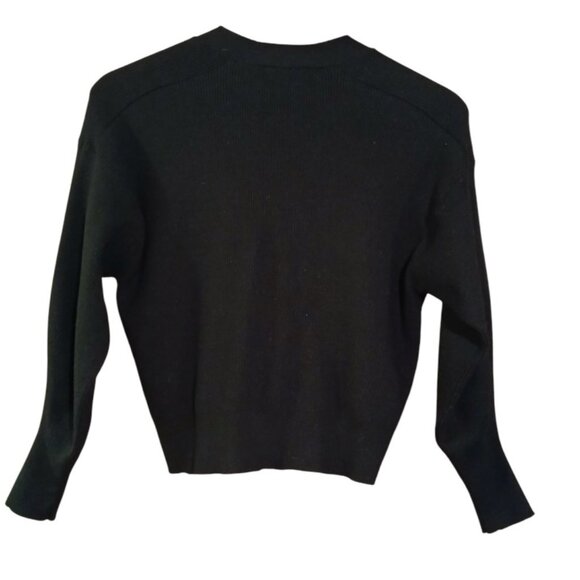 ZARA Black Ribbed Button Knit Crop Balloon Sleeve Cardigan - Picture 2 of 9